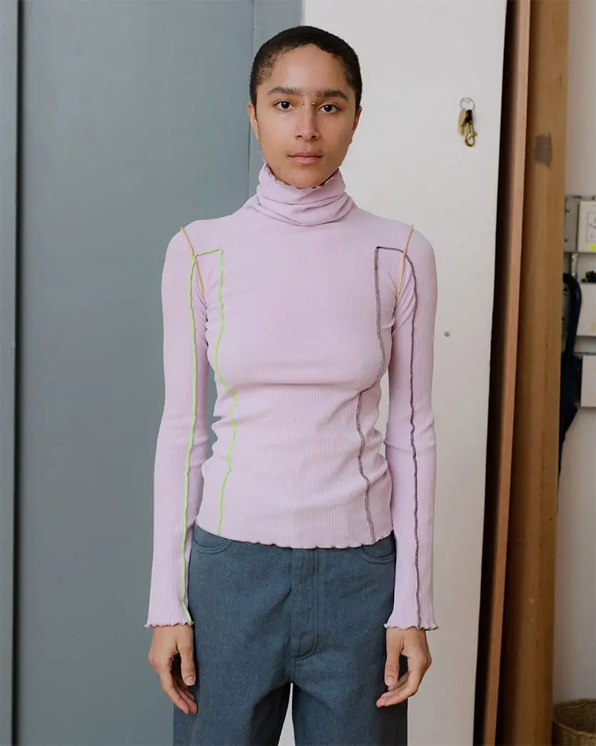 【LITMUS】(値下げ)リブタートルネック / ピンク ✖︎ グレー LITMUS】リブタートルネック / ピンク ✖︎ グレー