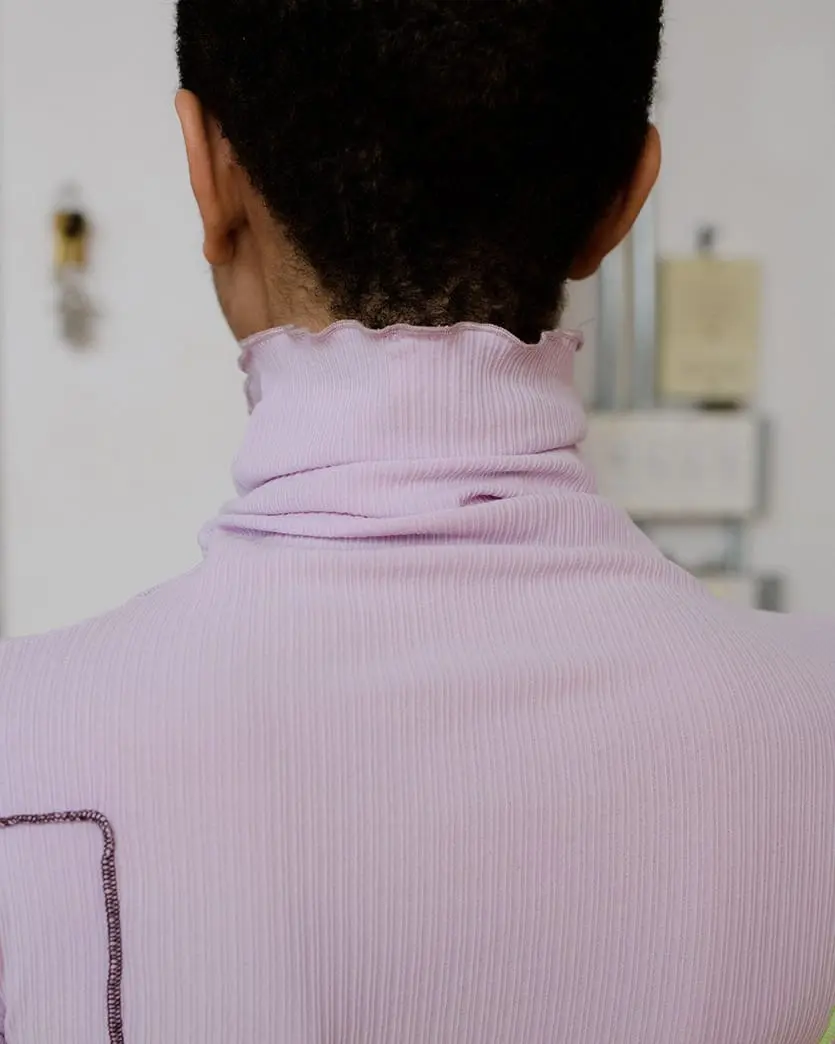 【LITMUS】(値下げ)リブタートルネック / ピンク ✖︎ グレー LITMUS】リブタートルネック / ピンク ✖︎ グレー