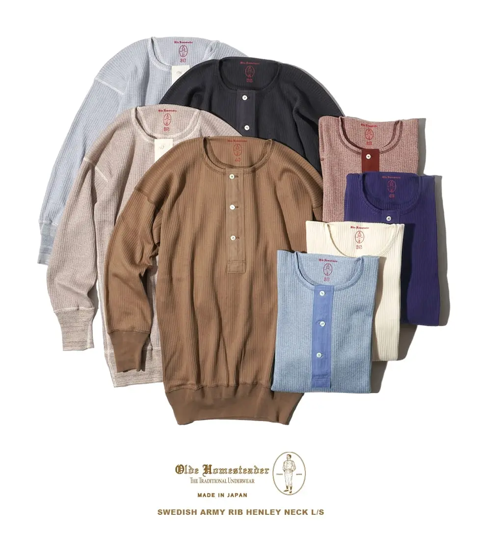 OLDE HOMESTEADER/HENLEY NECK LONG SLEEVE ARMY RIB|スウェディッシュ