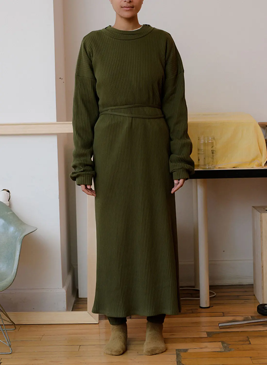 ワンピース SHAW Long Sleeve Kaftan DRSH-RIB-000-OW ベースレンジ BASERANGE BASERANGE ワンピース SHAW LONG SLEEVE