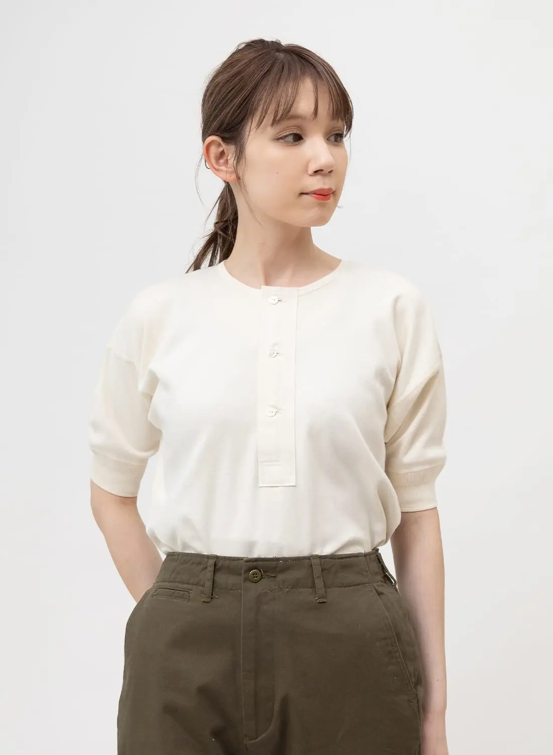 90s ヘンリーネックスウェット 短丈 vintage 90s L.L.BEAN × Russell ヘンリーネック スエット USA製 メンズ