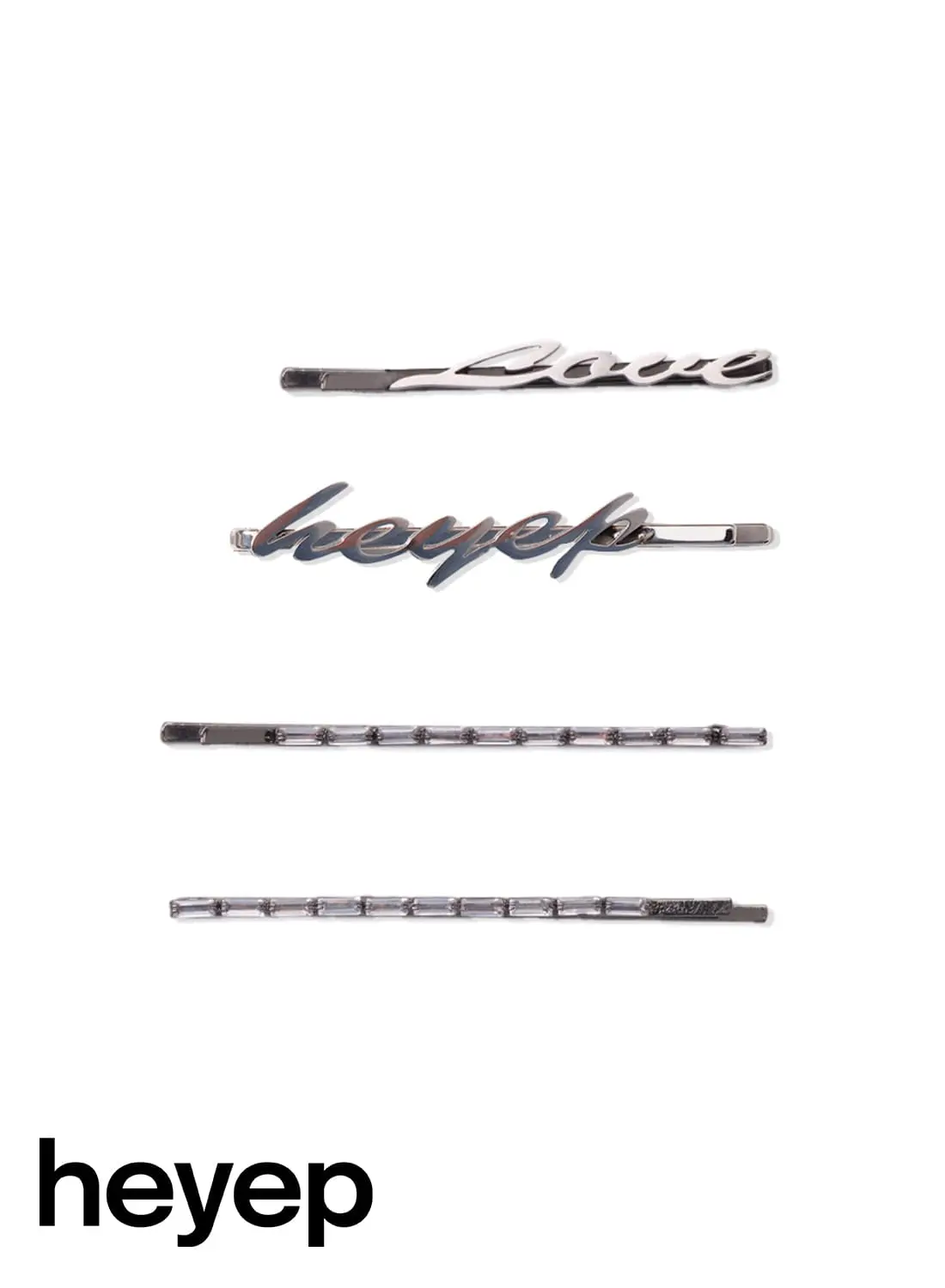 heyep(ヘイップ) Logo＆Rhinestone Hair Pins 4 Piece Set(ロゴ