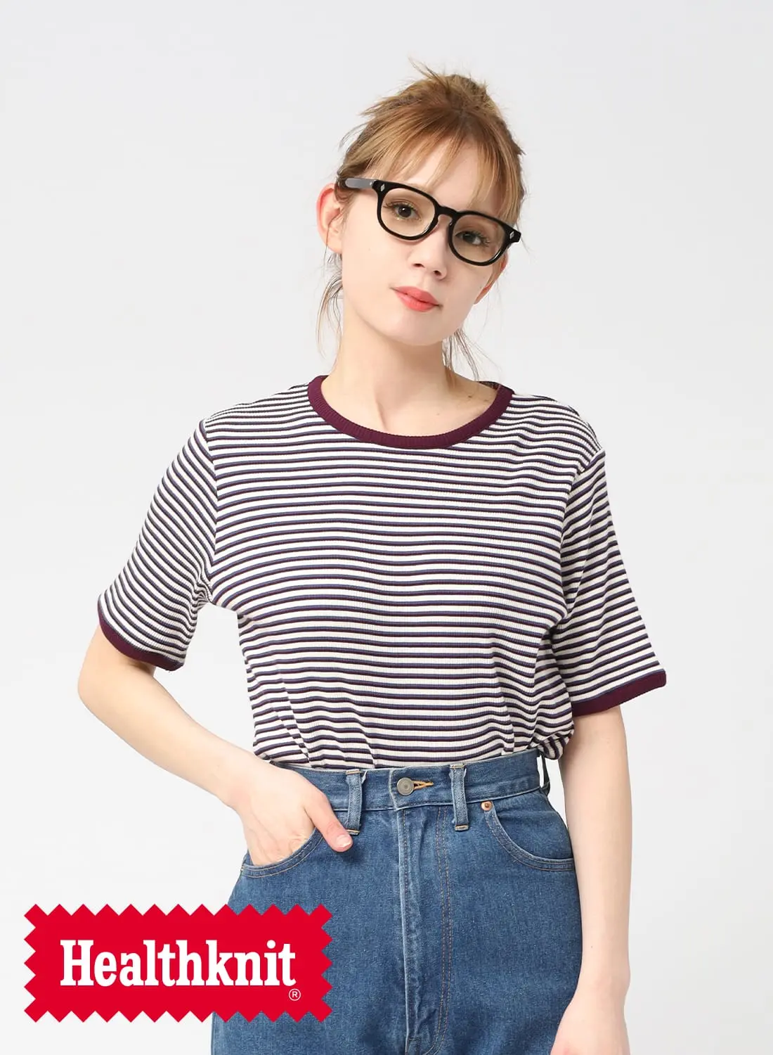 Healthknit(ヘルスニット)/CREWNECK S/S BORDER TEE(クルー