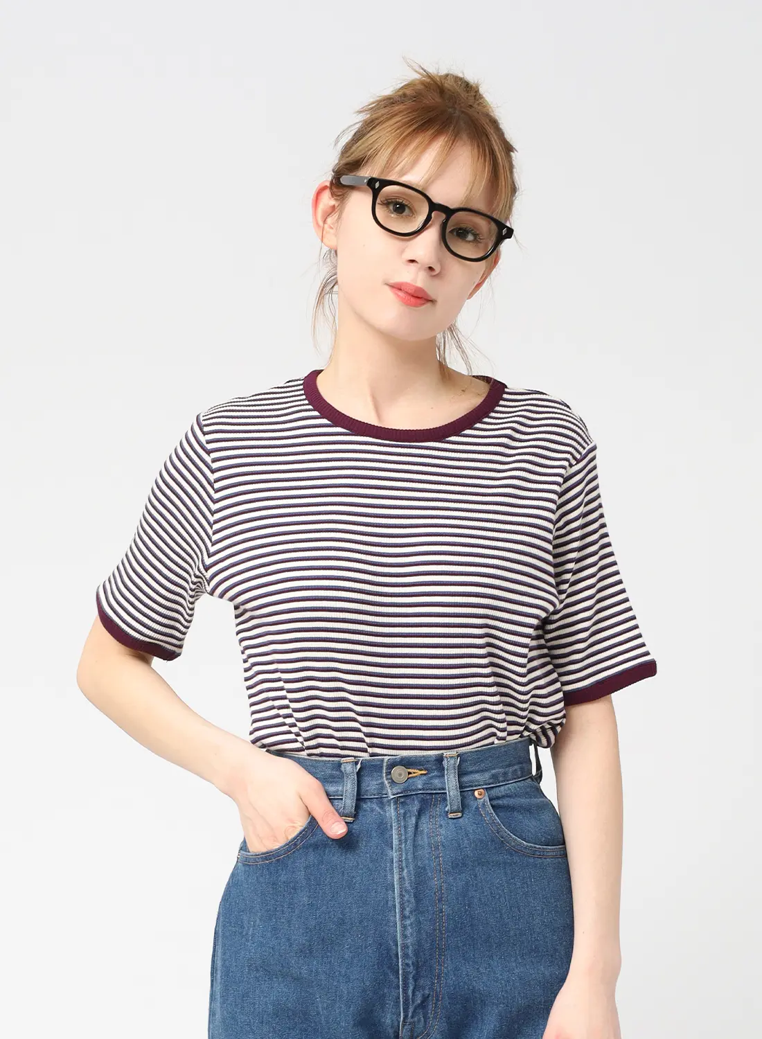 Tシャツ・カットソー Other Knit Border Short Sleeve T Shirt (3color) hea-22ss-51013-08.jpg