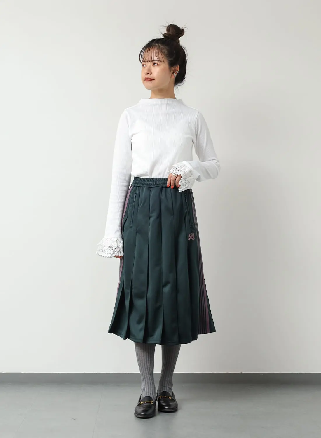 タグ付き新品！Needles プリーツトラックスカート アイボリー　サイズ1 Needles / Pleated Track Skirt - Poly Smooth (Ivory)