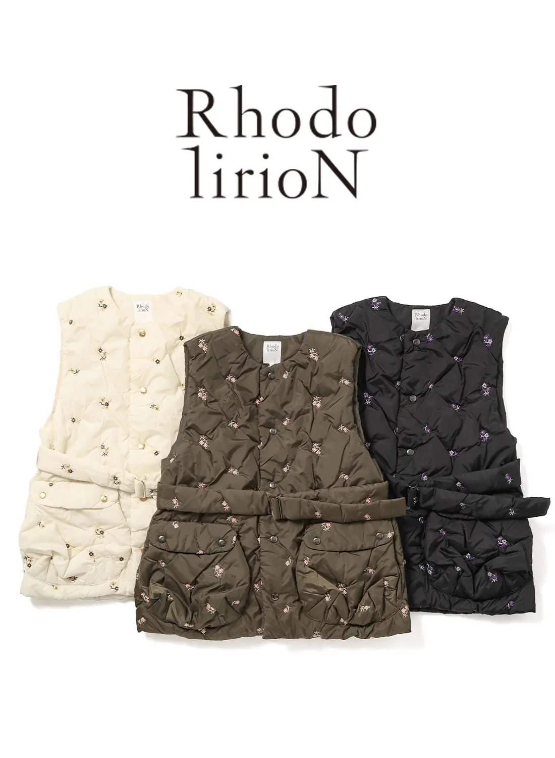 PADDED VEST - ORIGINAL FLORAL PATTERN EMBROIDERY|パディッド ベスト