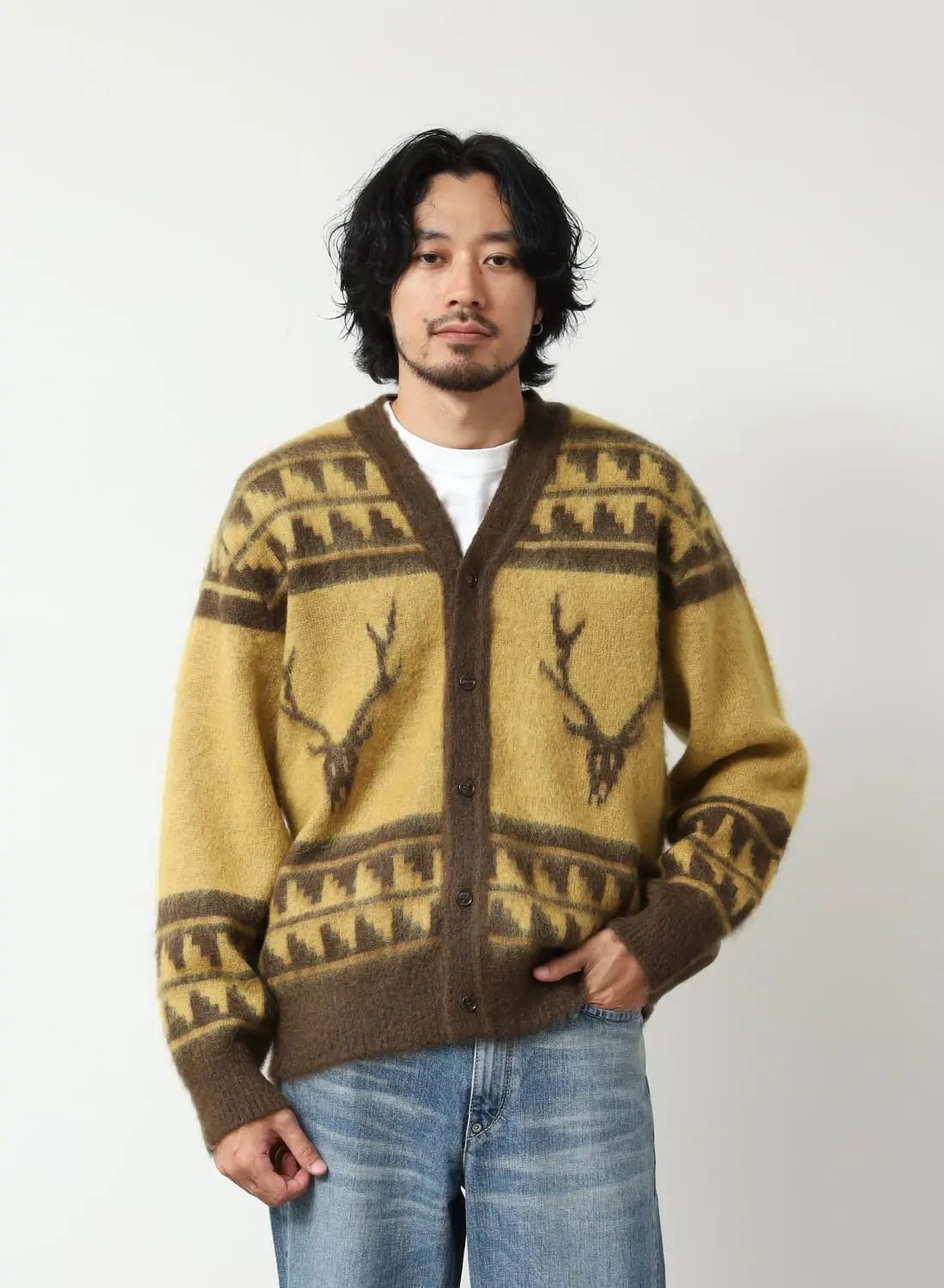 MOHAIR V NECK CARDIGAN SWEATER - NORDIC SKULL|モヘア Vネック