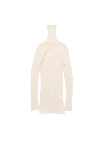 コットン カシミヤ リブ タートルネック ロングスリーブ Tシャツ